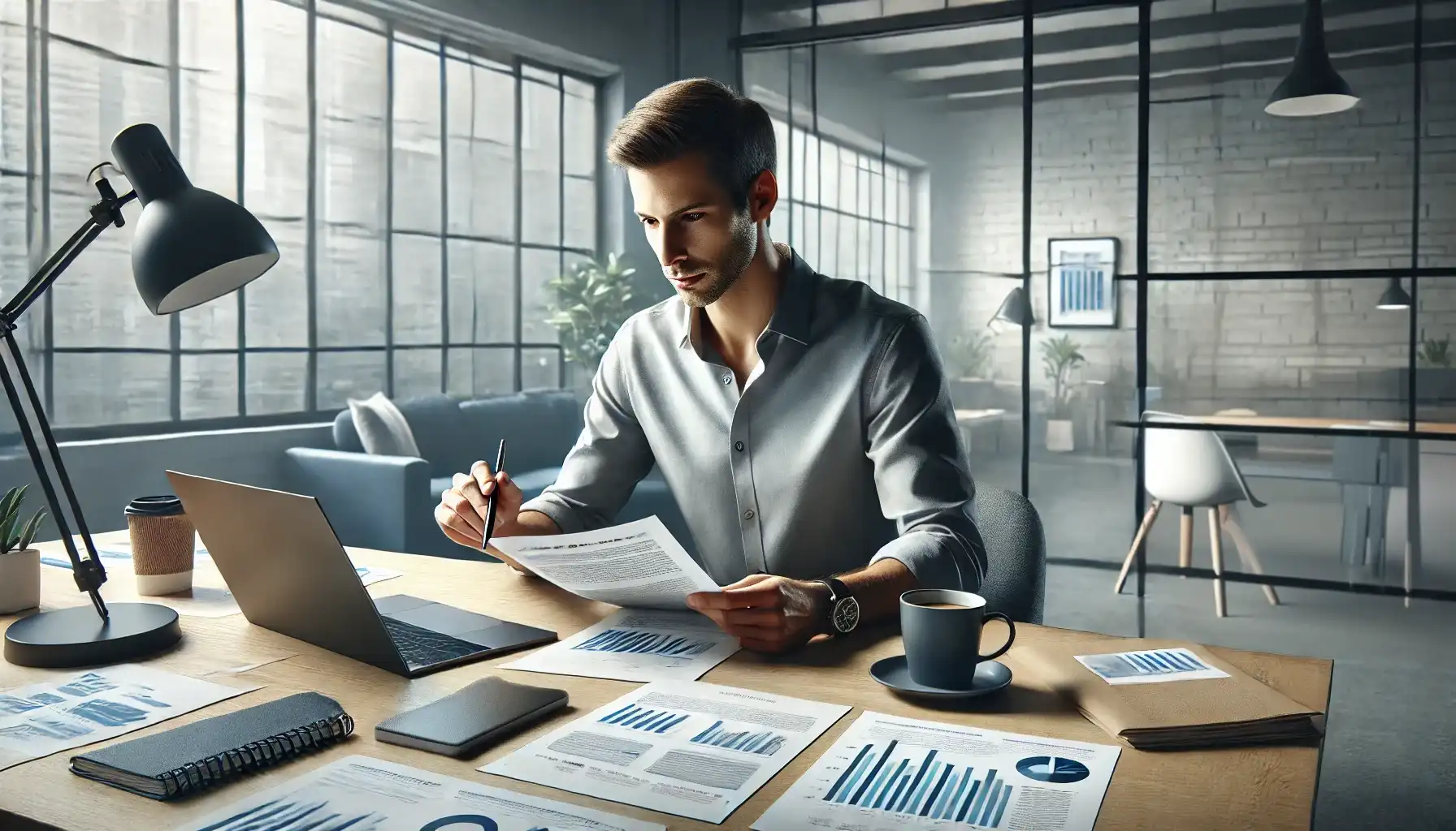 A man conducting audience research in a modern office. 